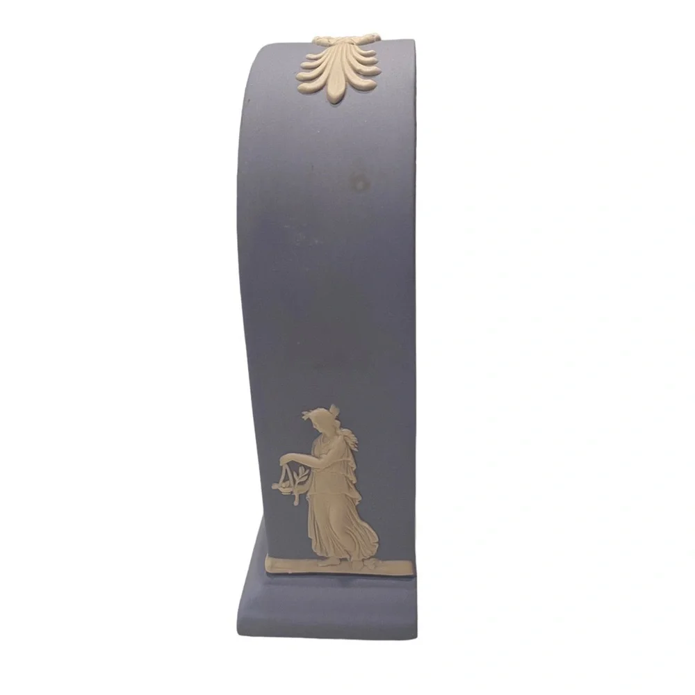 Wedgwood Portland Blue Jasperware Dome Mantel Clock with Cherubs Roman Numerals